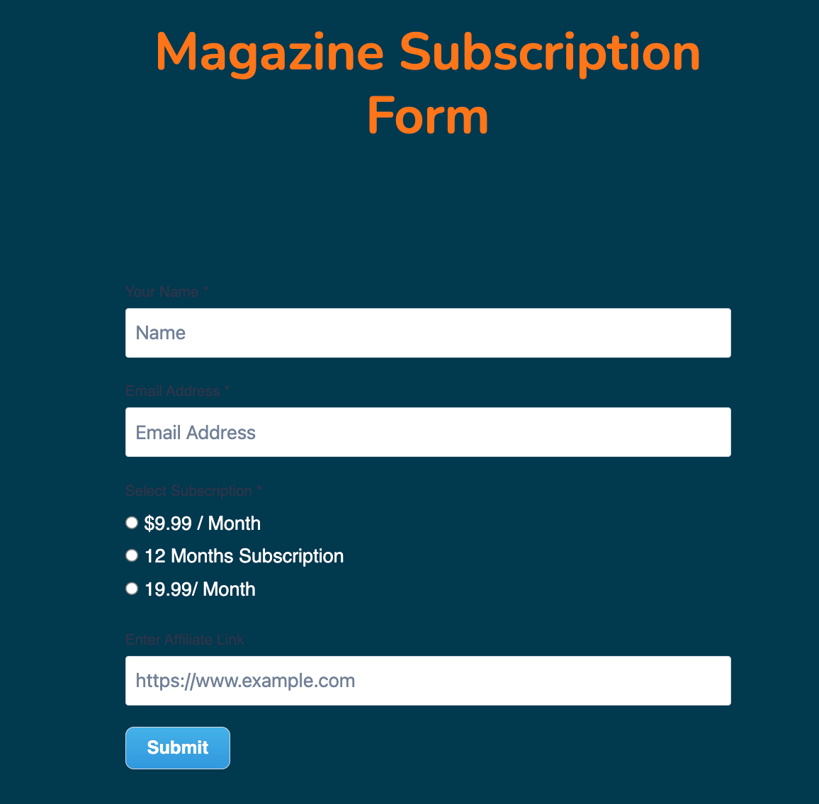 Subscription payment form