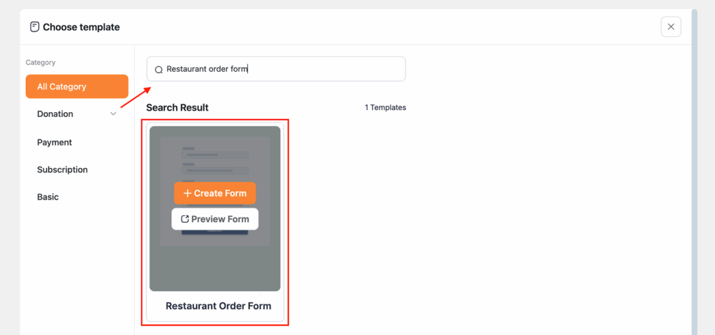 resturant order form template