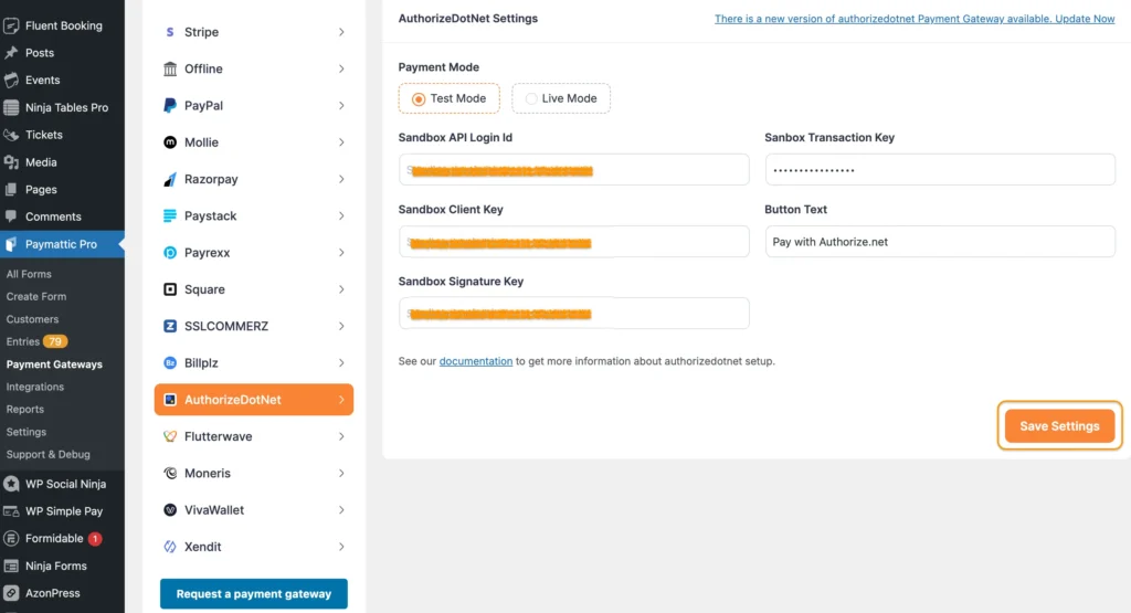 configure authorize.net gateway