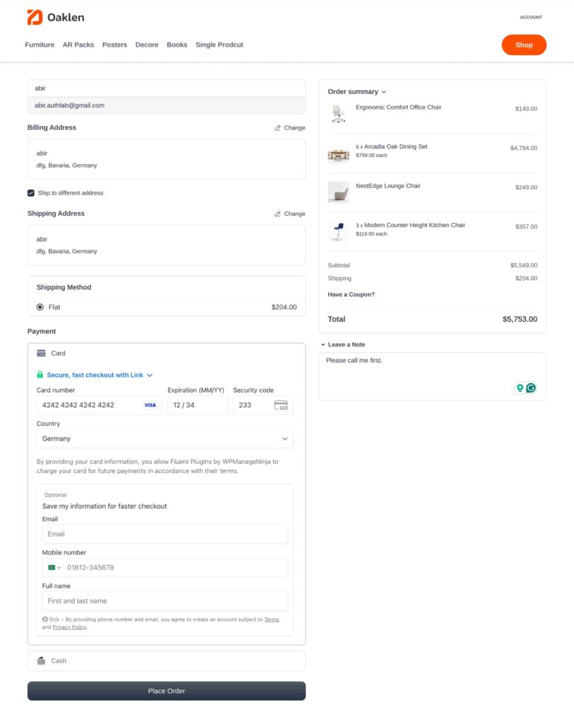 checkout page