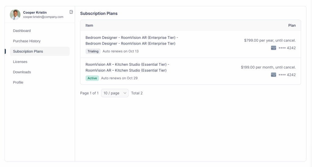 customer dashboard subs