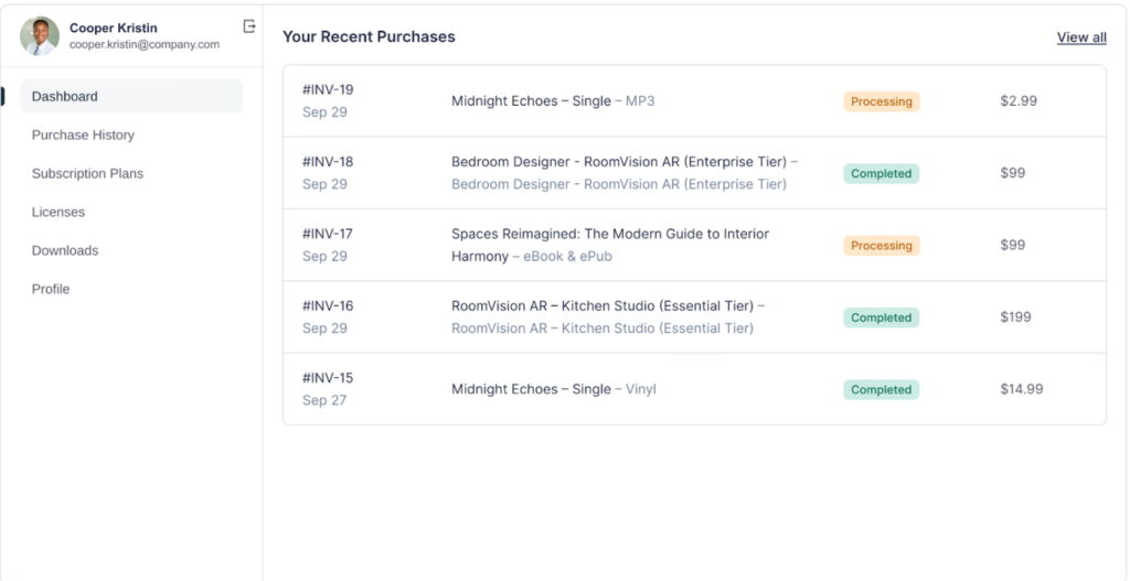 customer dashboard