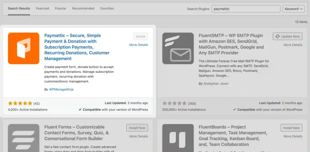 install and activate paymattic