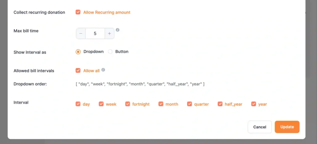 configure recurring donation options