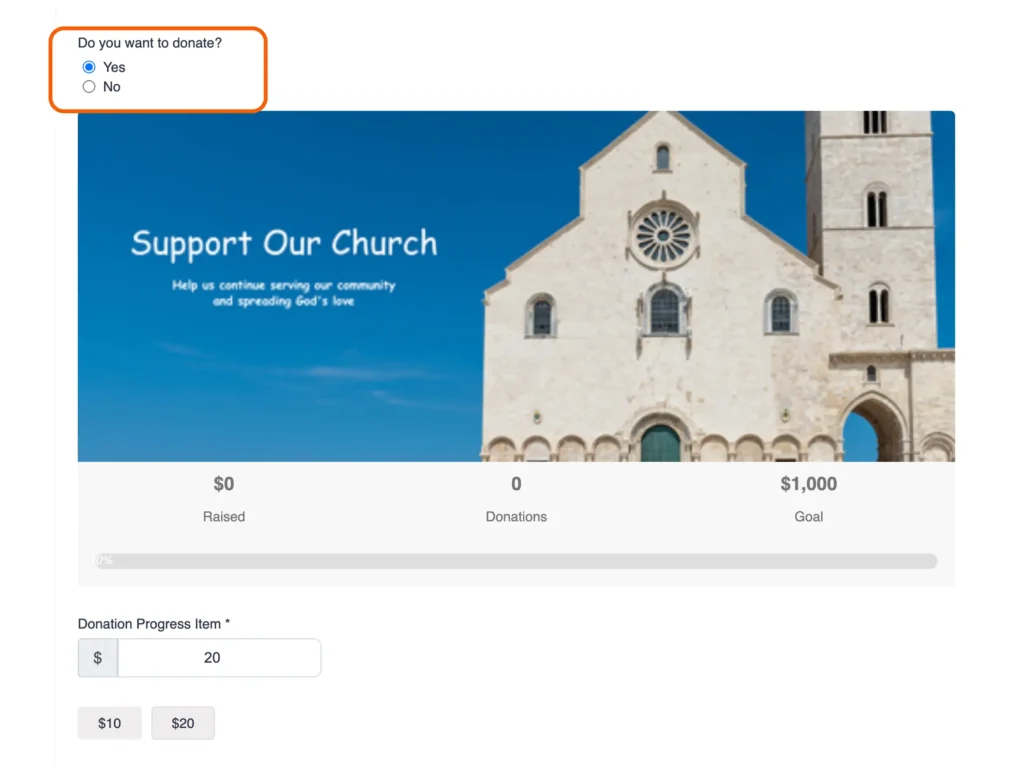 conditionally render the donation progress item field