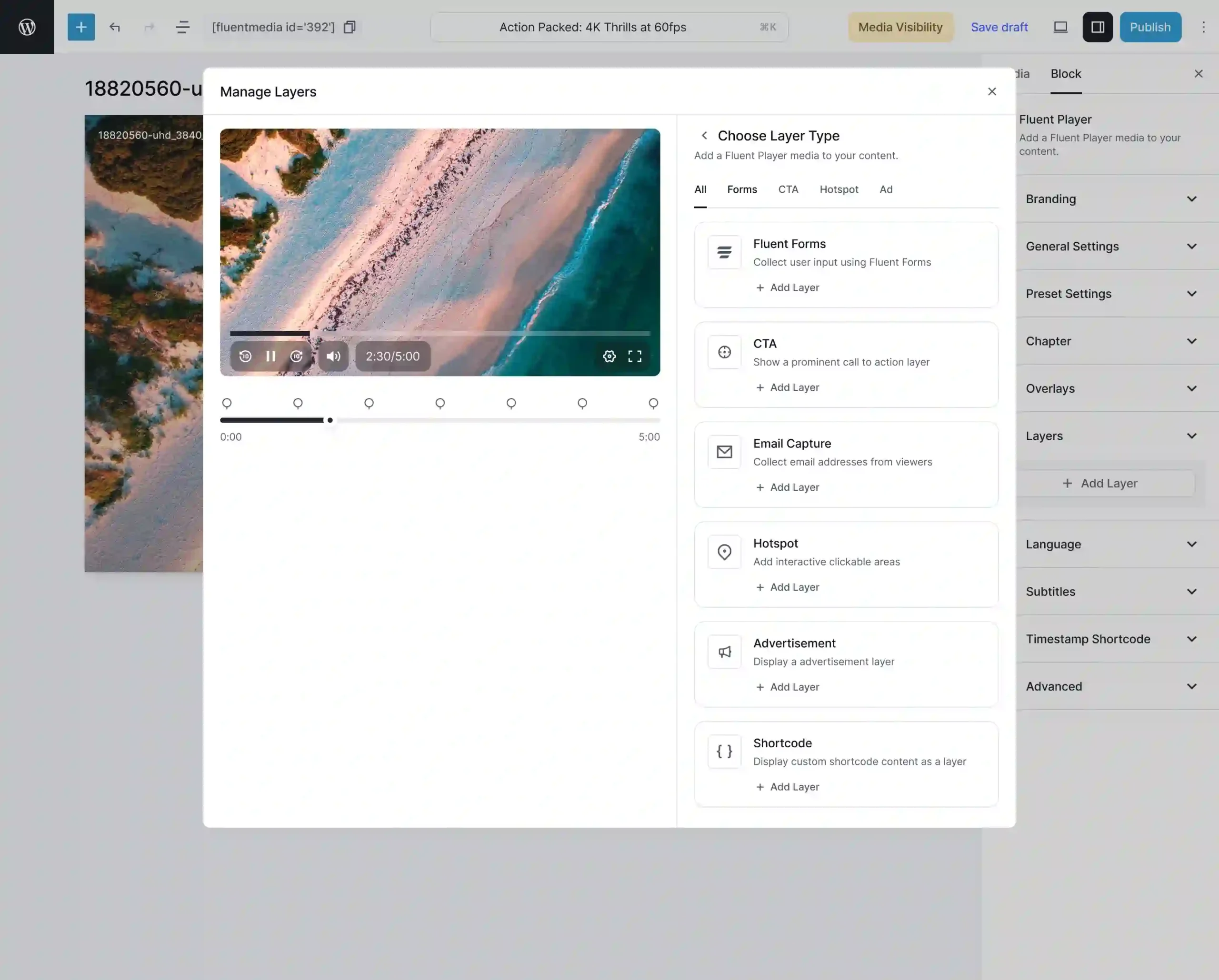 FluentPlayer media editor (overlay)