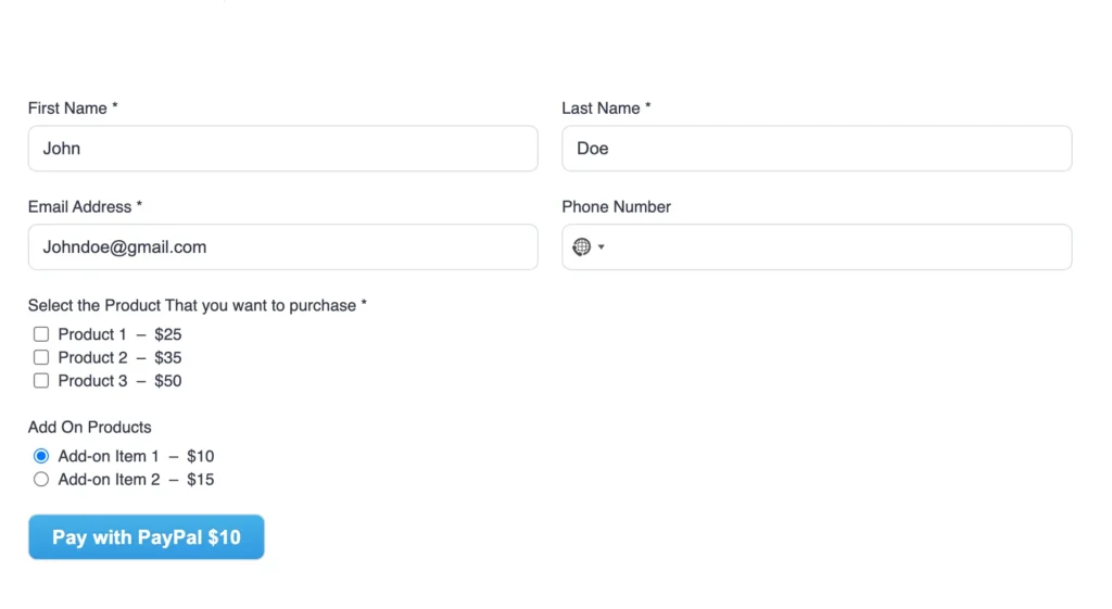 paypal form preview paymattic