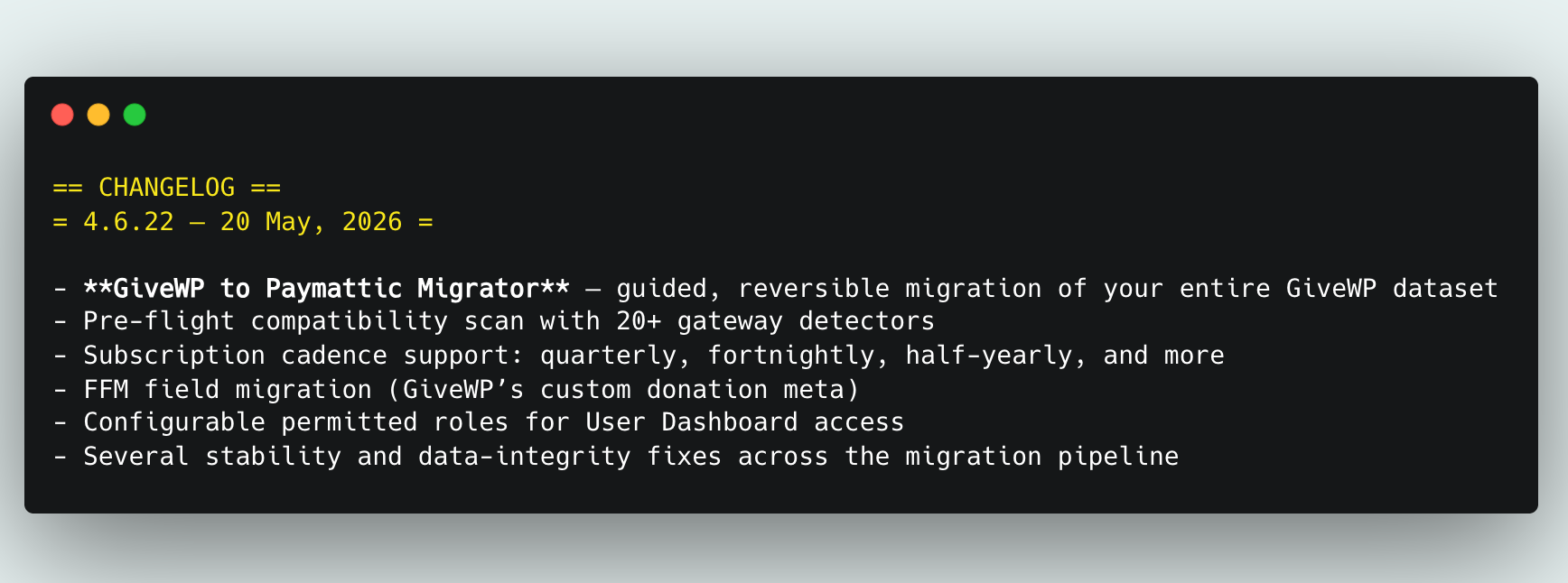paymattic 4.6.22 changelog
