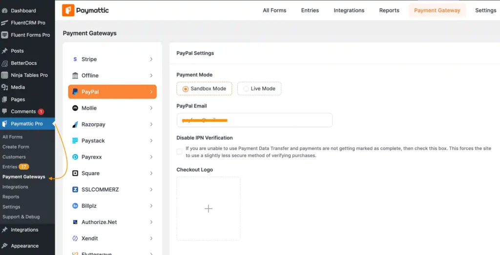 PayPal configuration