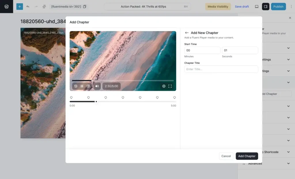 add new chapter in your videos with fluentplayer