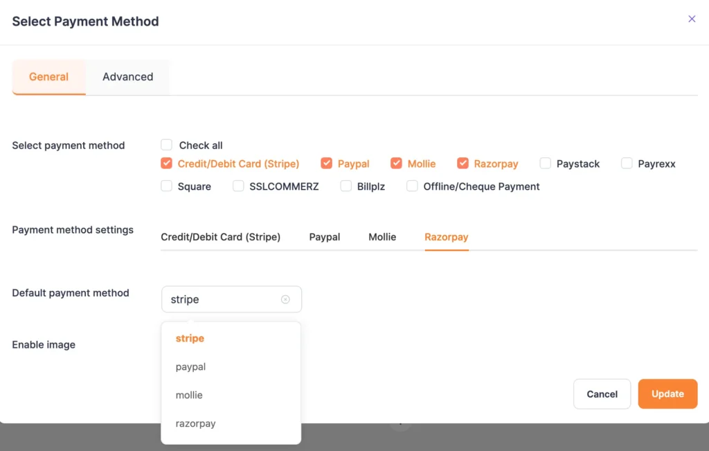 Set Stripe as preferred payment method