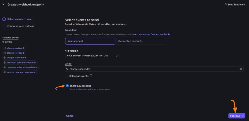 Stripe webhook endpoint setting